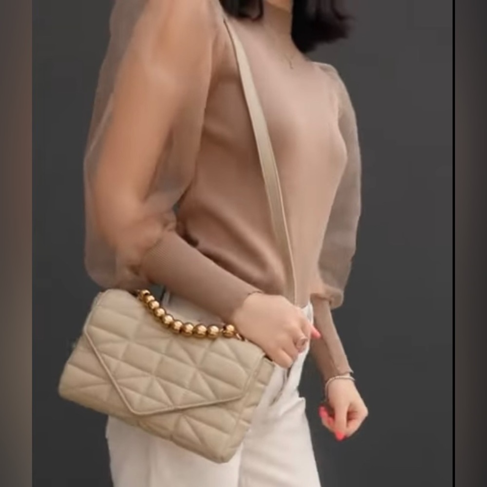 Zara beige quilted crossbody bag - Picture 3 of 16